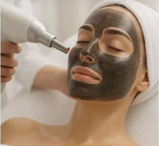 Carbon laser facial with charcoal mask