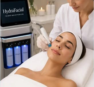 HydraFacial featured on Medi Facials clinic poster at Crown Celebrity Aesthetic