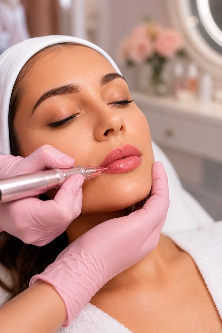 Lip tinting pigment being applied